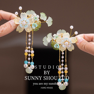 汉服发饰儿童古风头饰女童花朵流苏发夹甜美女宝宝国风对夹中秋节