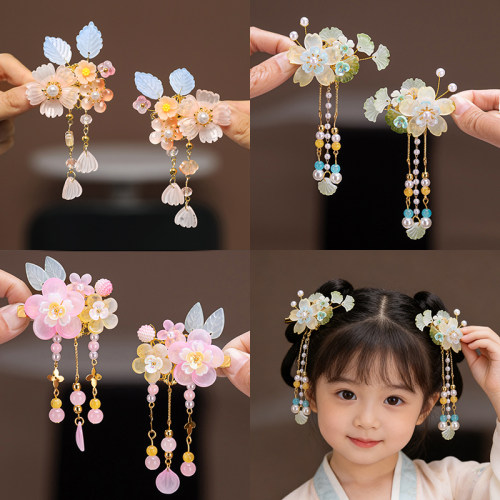 女童古风汉服花朵流苏发夹