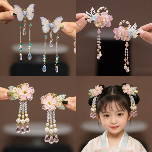 女童汉服超仙花朵流苏发夹