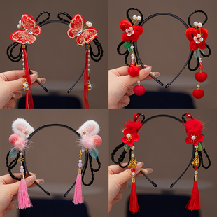 公主儿童喜庆发箍可爱女宝宝发饰古风汉服流苏飘带红色头箍过新年