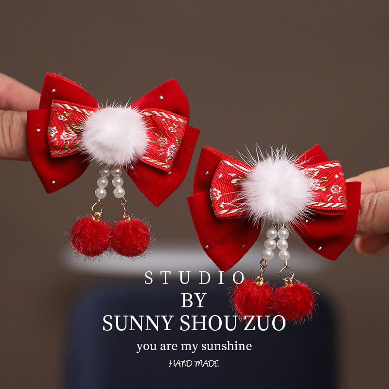 2026新年喜庆女童古风汉服头饰新款宝宝周岁对夹拜年红色流苏发夹,童装/婴儿装/亲子装,发饰,淘宝优惠券,粉丝福利购,淘宝优惠卷