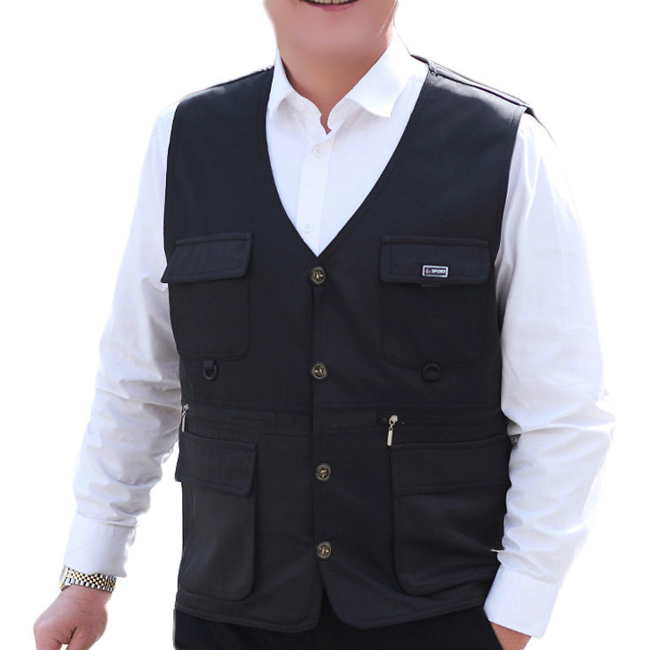 特价清仓货爸爸钓鱼马甲开衫男式轻薄多口袋双层马夹春秋背心坎肩