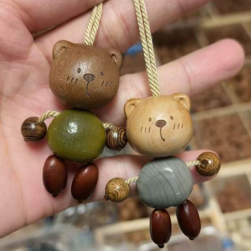 配件手作木质新款桃木小熊菩提种子包包挂件手机小狗小众挂件小熊