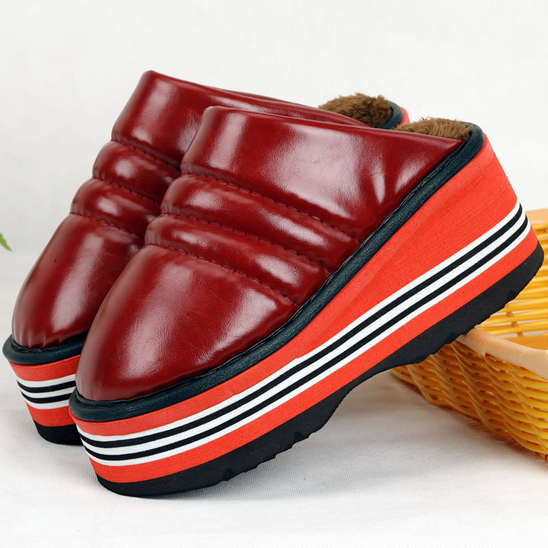 手工增高防滑超纤皮休闲风棉拖鞋