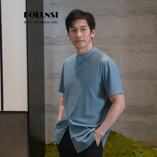佛伦斯FOLUNSI男衬衣春夏款男士休闲中式立领休闲短袖衬衫男