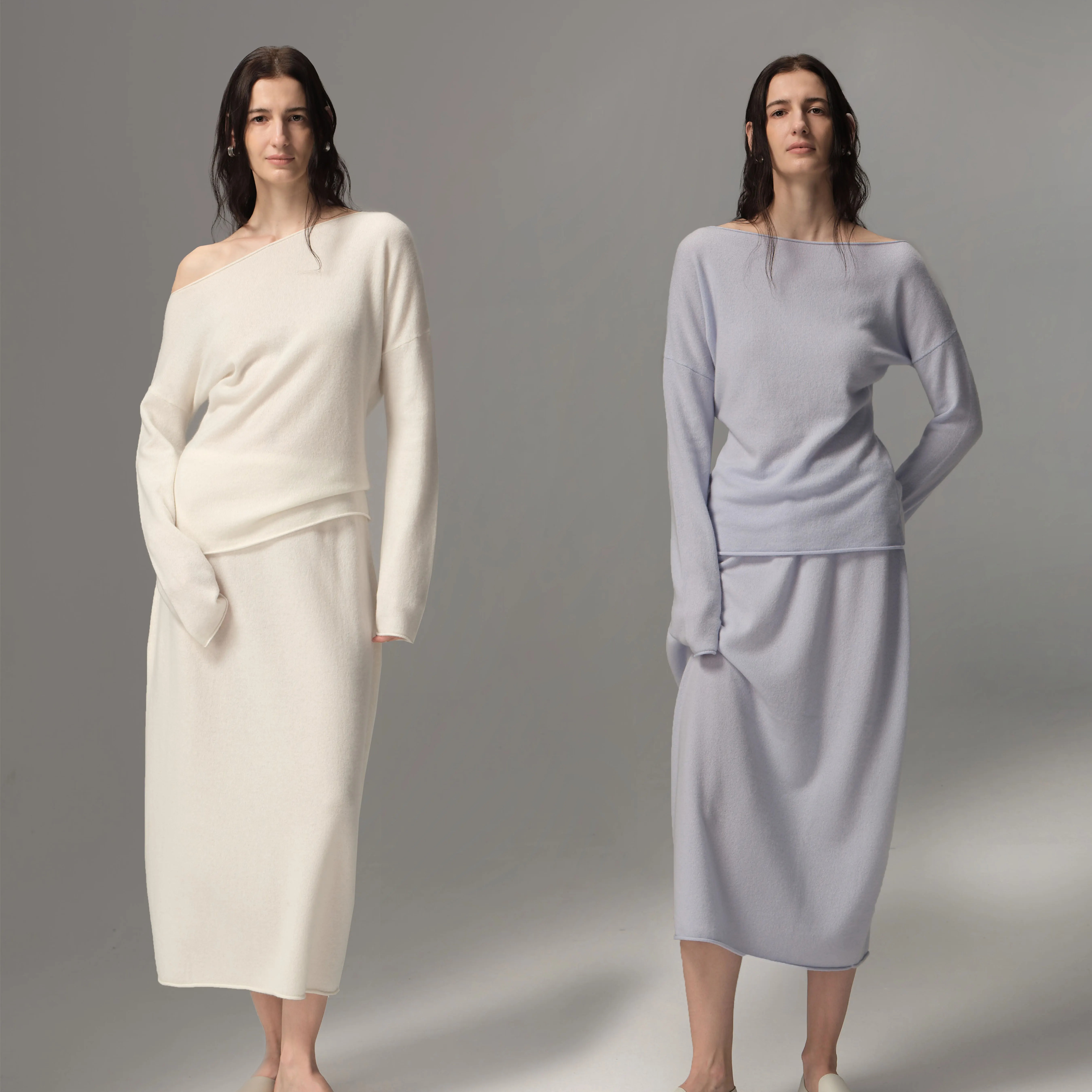 Oraby2025新款一字斜肩毛衣女宽松慵懒风针织衫上衣半身裙套装