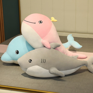 软体鲨鱼抱枕毛绒玩具鲸鱼海洋动物海豚大白鲨公仔跨境鲨鱼布娃娃