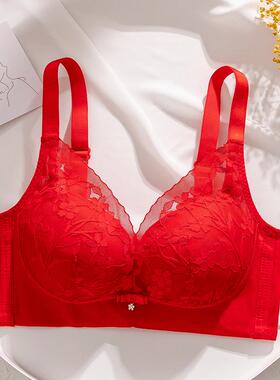 都市本命年红色薄款内衣女小胸加厚聚拢结婚新娘无钢圈文胸罩丽人