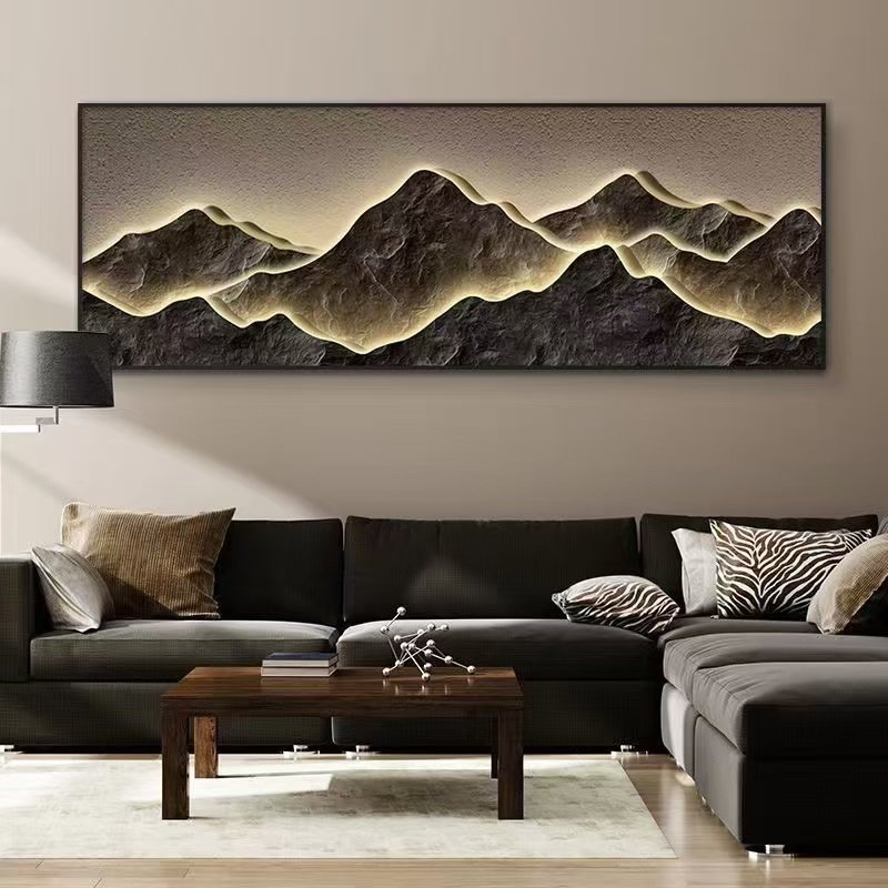 客厅装饰画高档山水聚财自然风景新款沙发背景墙横版现代装饰挂画