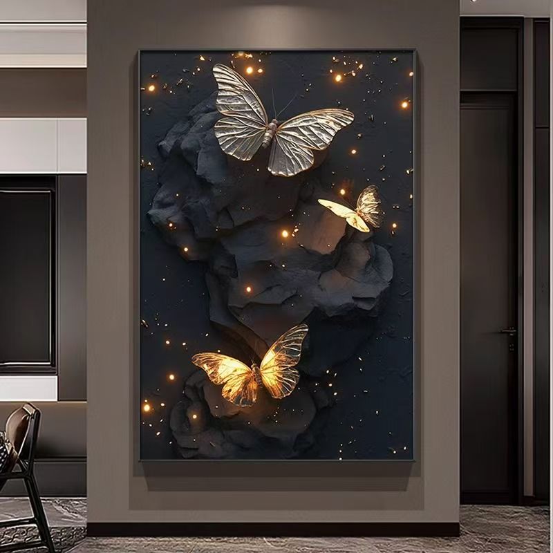 极简风蝴蝶高级感玄关装饰画竖版壁画走廊尽头墙上挂画客厅落地画图片