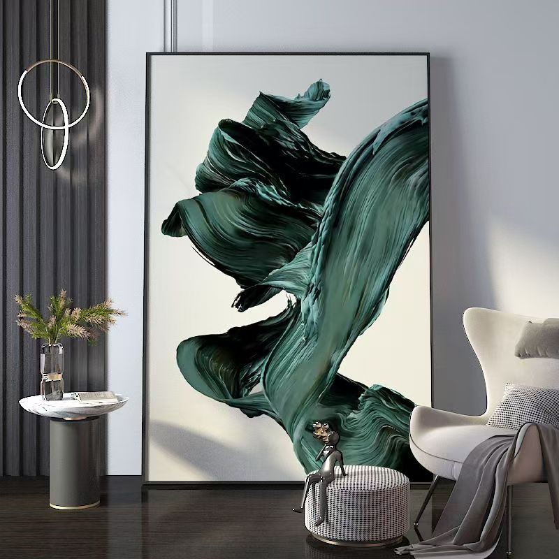客厅装饰画竖版墨绿色玄关画落地大幅挂画简约现代抽象高级感壁画