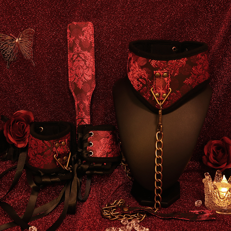 中国风丝绸颈链项圈马鞭皮鞭sp小圈工具套装牵引狗链子