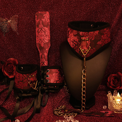 中国风丝绸颈链项圈马鞭皮鞭sp小圈工具套装牵引狗链子