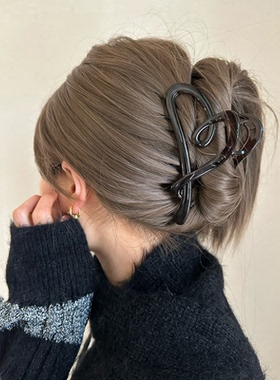 Busan复古ins风黑茶色不规则爱心大号抓夹女韩国百搭气质鲨鱼夹