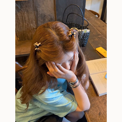Busan甜美小香气质格纹蝴蝶结刘海小抓夹高级感碎发刘海侧边夹女