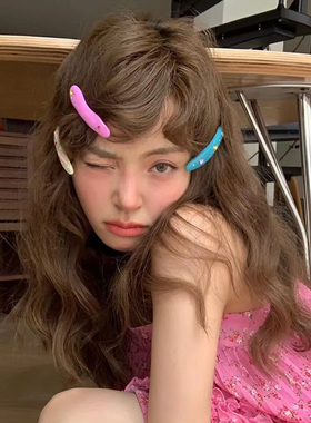 Busan y2k甜酷辣妹少女彩虹糖果发夹小众独特侧边夹刘海夹发卡女