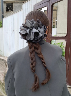 Busan时尚高级感灰色波点低马尾头绳发绳韩系慵懒风大号皮筋发绳