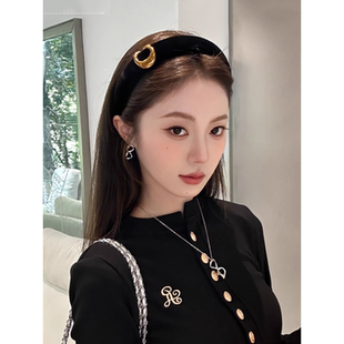 Busan小香名媛图鉴~时尚轻奢高级感黑色丝绒发箍女秋冬高颅顶头箍
