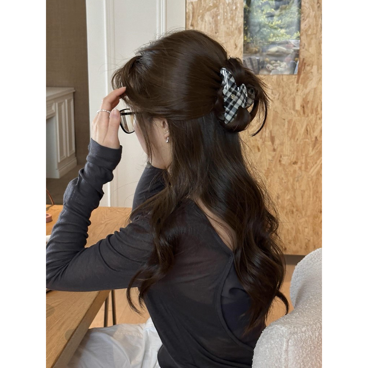 Busan韩系博主同款黑白格纹抓夹女时尚复古后脑勺鲨鱼夹发夹头饰,饰品/流行首饰/时尚饰品新,发饰,淘宝优惠券,粉丝福利购,淘宝优惠卷