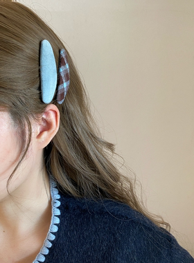 Busan韩系ins少女甜美蓝色系格纹发夹时尚学院风侧边夹刘海夹发卡