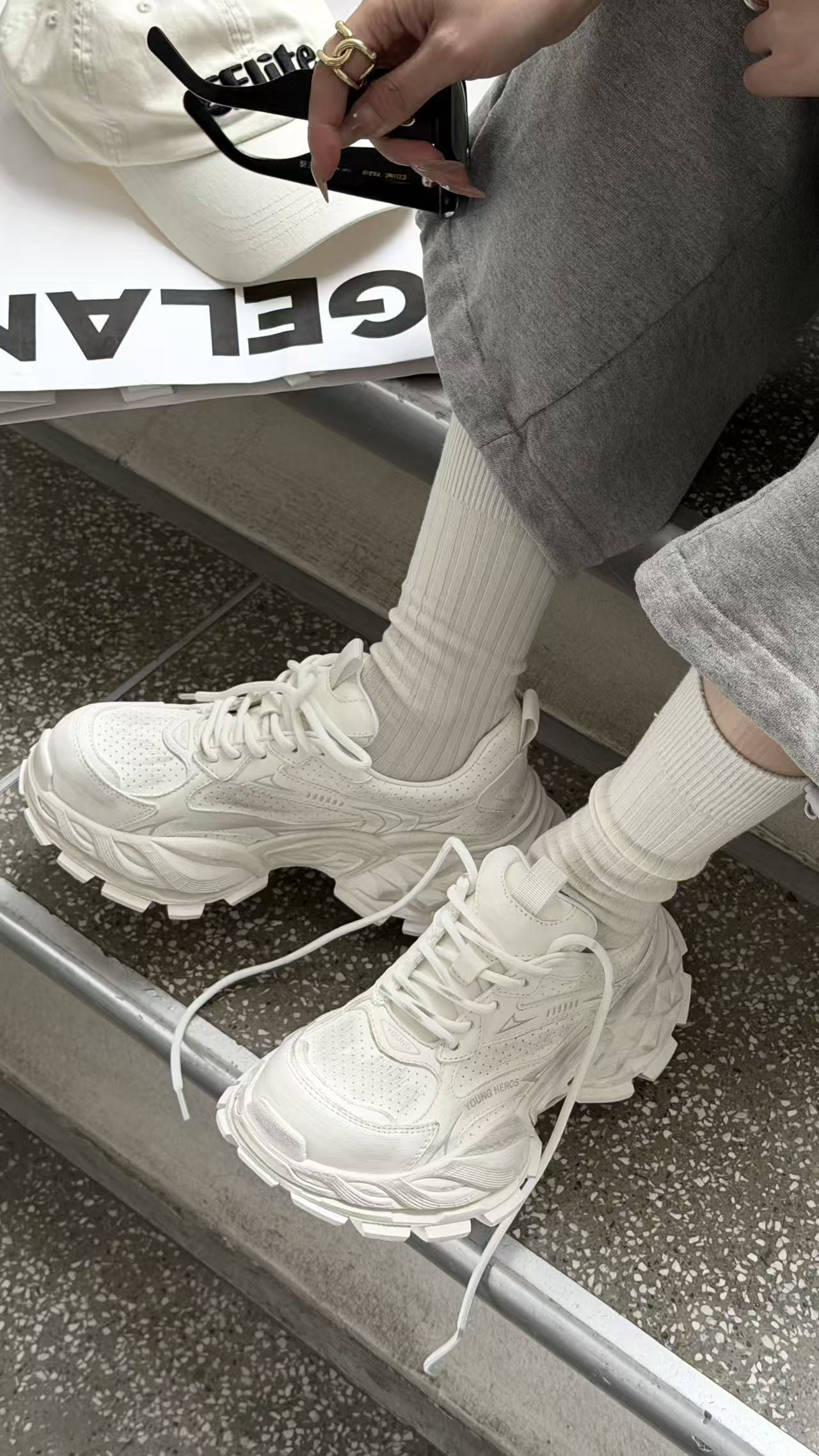 诗歌兰真皮女鞋2026春季新款时尚百搭厚底增高老爹鞋休闲运动鞋潮