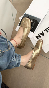 诗歌兰真皮女鞋2026春季新款时尚百搭平底浅口分趾鞋单鞋奶奶鞋潮