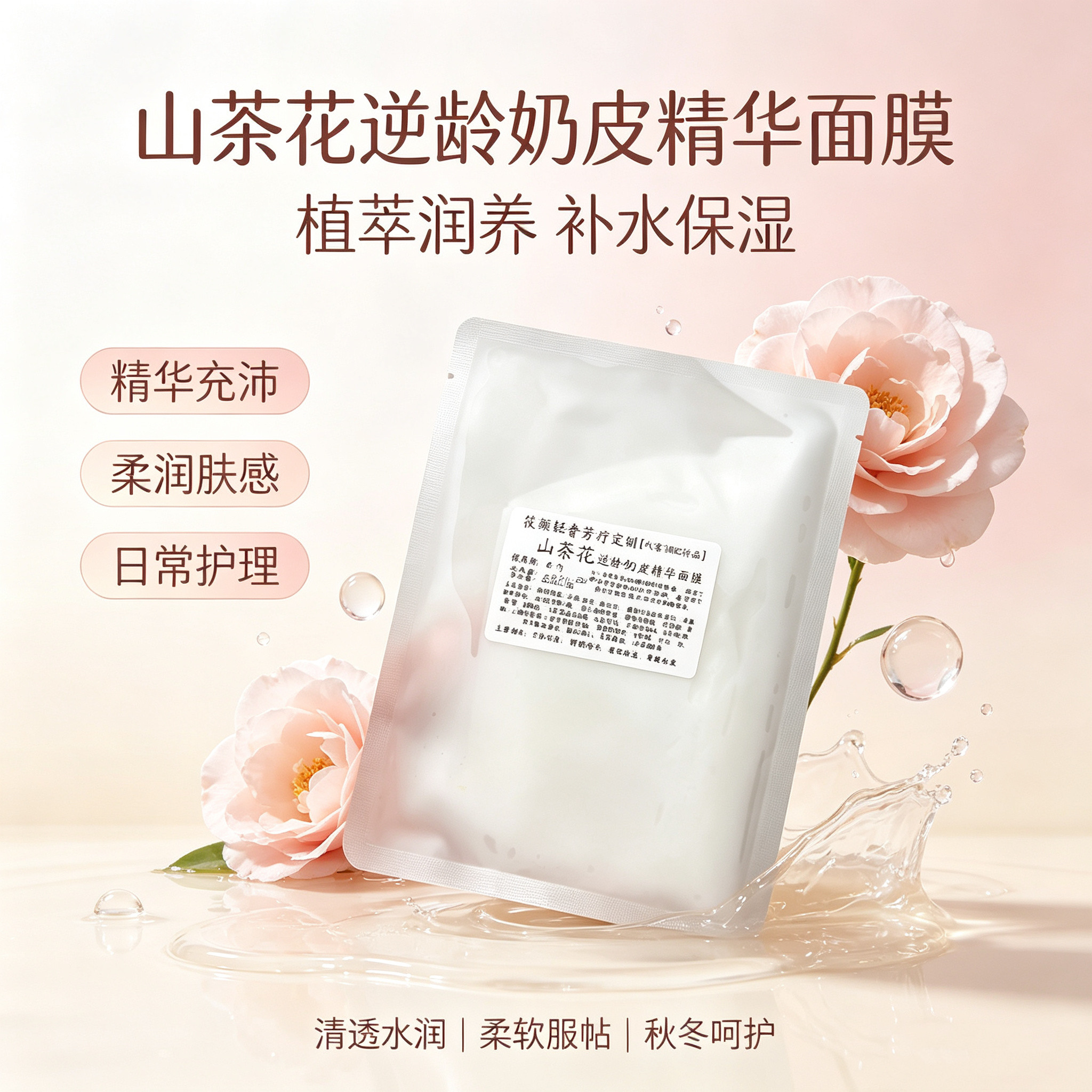 高奢芳疗定制山茶花逆龄奶皮精华面膜补水保湿舒缓修护提亮肤色