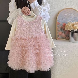 女童连衣裙套装冬季加绒款儿童洋气冬款裙子女宝宝冬装礼服公主裙