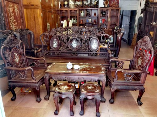 越南大红酸枝红木家具实木家具6件套