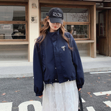 藏青色美式工装外套上衣套装裙女春季新款设计感蕾丝半身裙两件套，女装短外套，婷丫丫