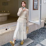叠穿镂空罩衫半身裙套装两件套女2025春季新款超好看蕾丝纱裙套装，女装短外套，婷丫丫