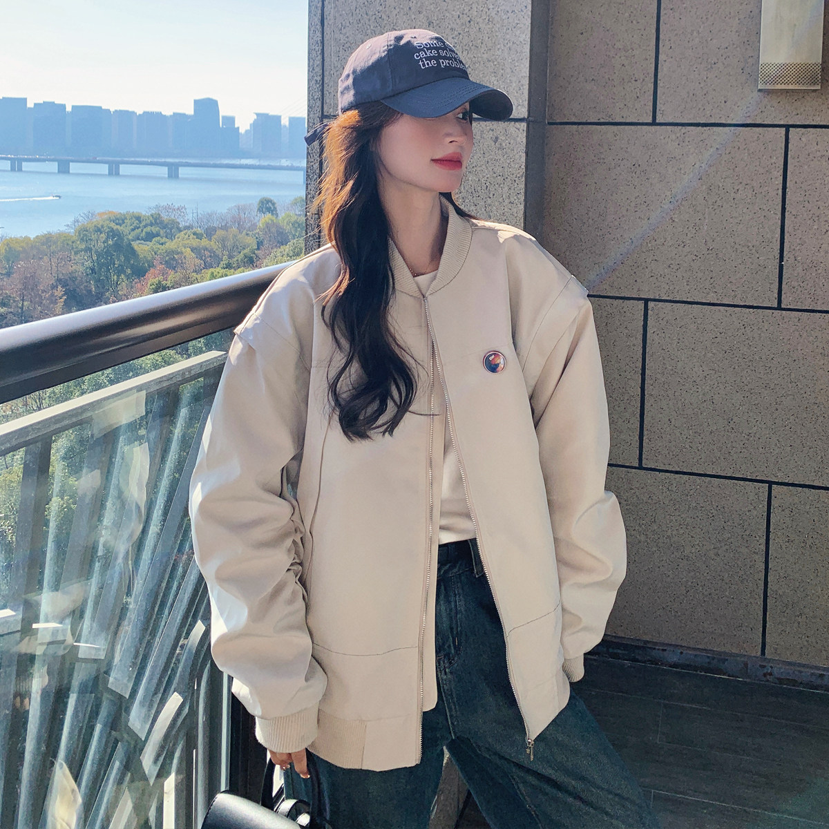 美式慵懒chic棒球服外套女春秋2025新款独特超好看学院风百搭夹克,女装短外套,婷丫丫