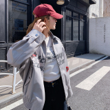 美式复古字母工装外套女2025春季新款学院风宽松休闲小个子夹克潮，女装短外套，婷丫丫