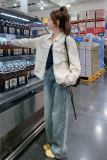 米白色休闲设计感牛仔外套女2025春季新款韩系复古时尚小个子夹克，女装短外套，婷丫丫