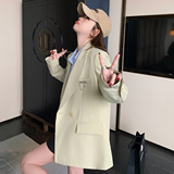 绿色高级感西装外套女春秋2025新款气质时尚小众设计感英伦风西服，女装西装，婷丫丫