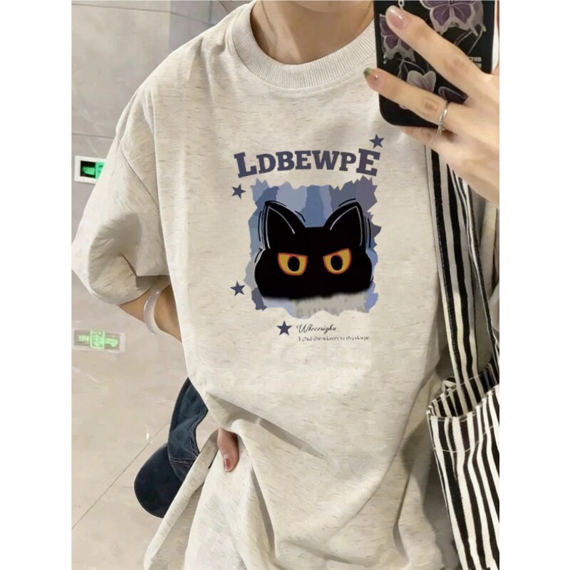 100%纯棉白灰短袖t恤女2026新款爆款夏季设计感美式宽松半袖上衣