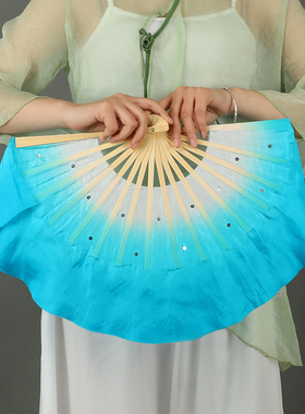 一对扇7寸真丝舞蹈扇儿童跳舞扇春花蝶舞红色幼儿园表演小花戏