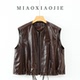 欧货高级感油蜡羊皮真皮马夹宽松无袖 皮马甲女 坎肩背心2025秋新款