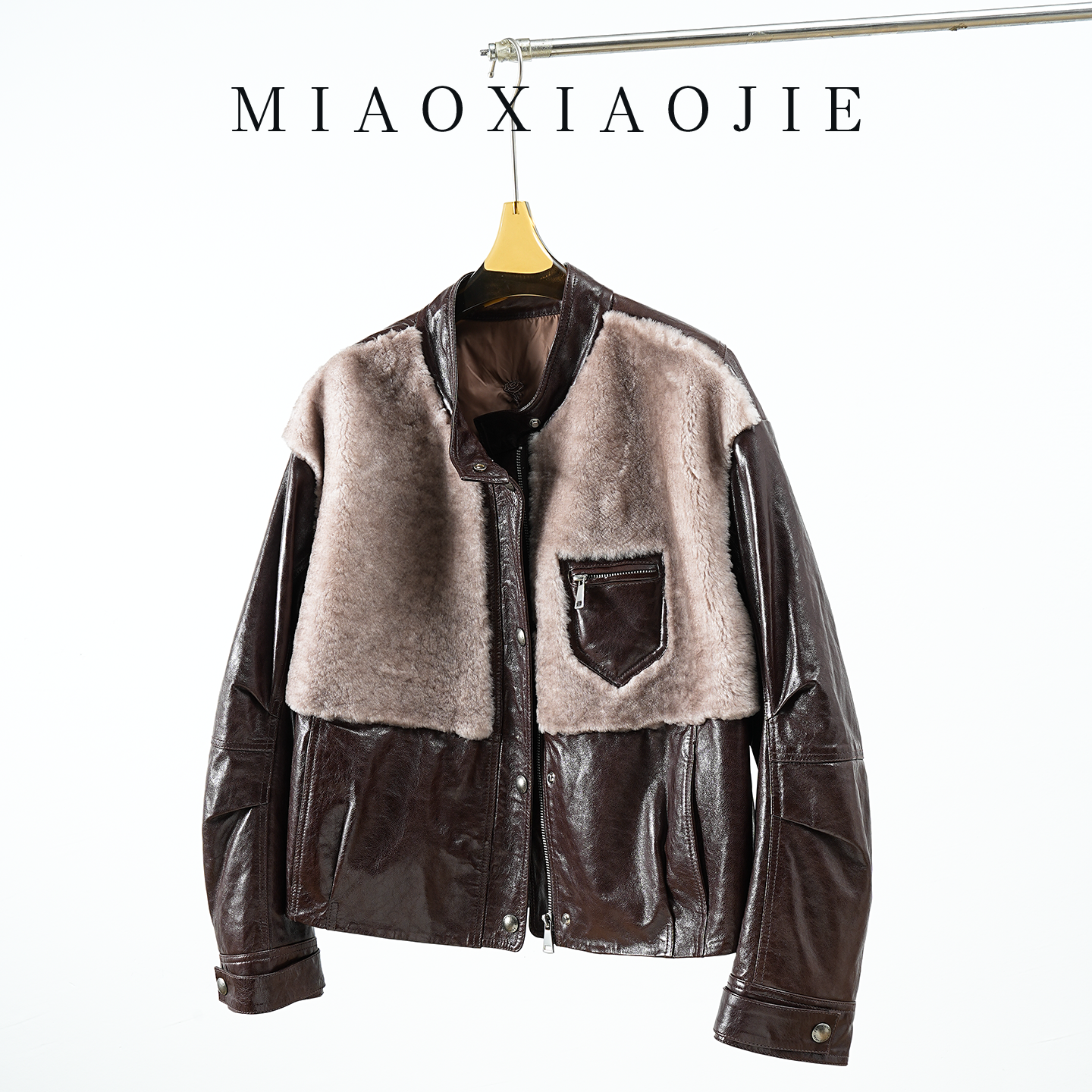 欧洲站2025新款羊皮真皮皮衣拼接羊皮毛一体羽绒服女皮夹克短外套