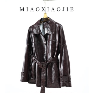 皮外套 真皮皮衣女皮风衣中长款 欧洲站油蜡小羊皮 2026春秋新款