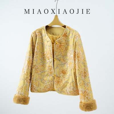 新中式国风重工钉珠绣花桑蚕丝