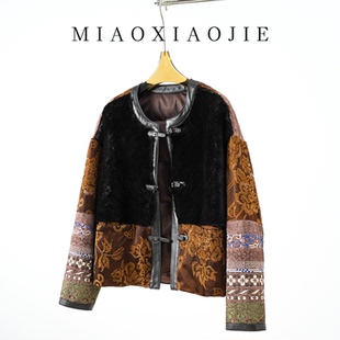 重工刺绣新中式 真皮皮草鹅绒服2025秋冬绣花面包服羊羔毛皮毛一体