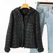皮棉服皮夹克 连帽真皮皮衣女短款 天生有型 小羊皮夹薄棉设计款