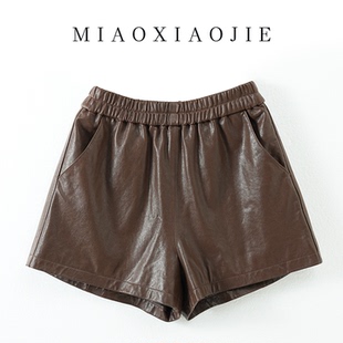 高腰a字百搭显瘦外穿皮裤 欧货植鞣小羊皮真皮皮短裤 女2025新款