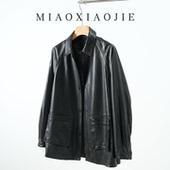 衬衫 皮衣宽松大码 阔版 全植鞣羊皮真皮中长款 2025新款 皮风衣外套