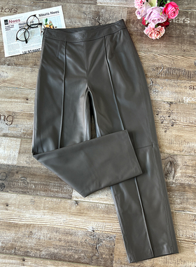 欧洲站2025秋冬新款小羊皮真皮高腰皮裤女长裤九分直筒裤皮裤子