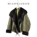 欧洲站2025冬新款 欧货皮毛一体打格大翻领白鹅绒保暖皮草羽绒服女