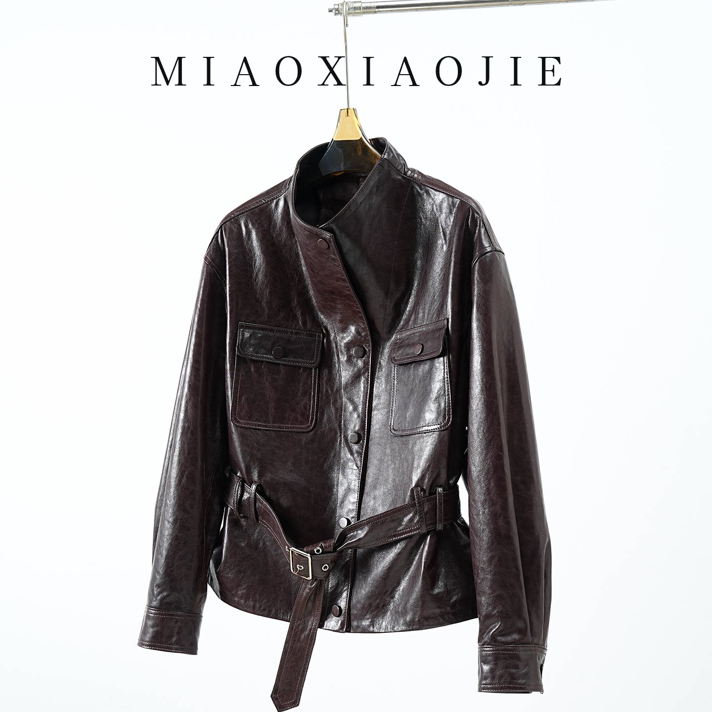 王珞丹同款高级感油蜡羊皮束腰工装真皮皮衣2026春秋季新款皮夹克