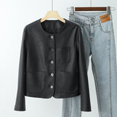 欧货高端荔枝纹真皮小皮衣女休闲短夹克小羊皮圆领2025新款 外套