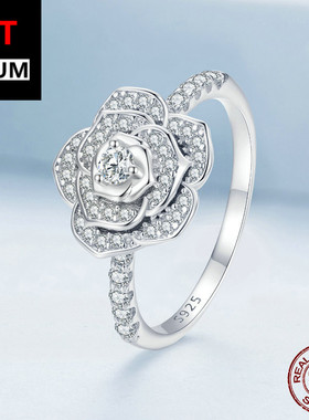 饰品跨境跨境爆款纯银饰品s925镀白金玫瑰花戒指花朵指环手饰女